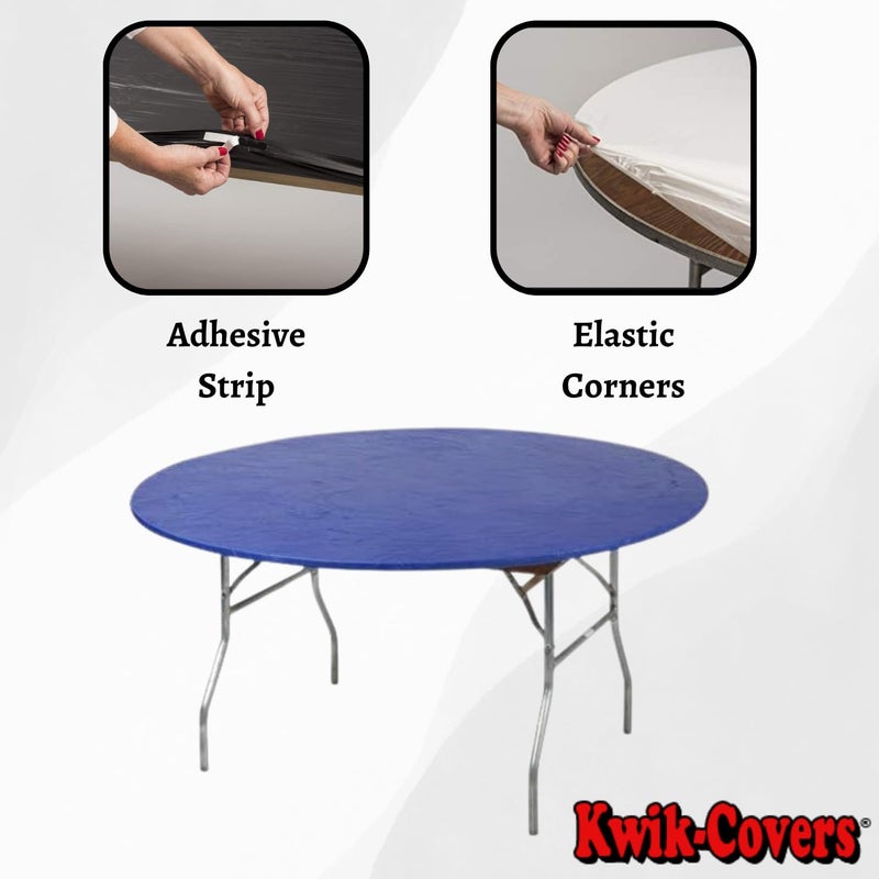 Kwik-Covers 72" Round Fitted Plastic Table Covers, Bundle of 5 (Royal Blue) - Image 3